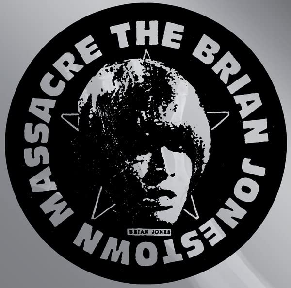 Black and white vinyl record label featuring a portrait of Brian Jones.