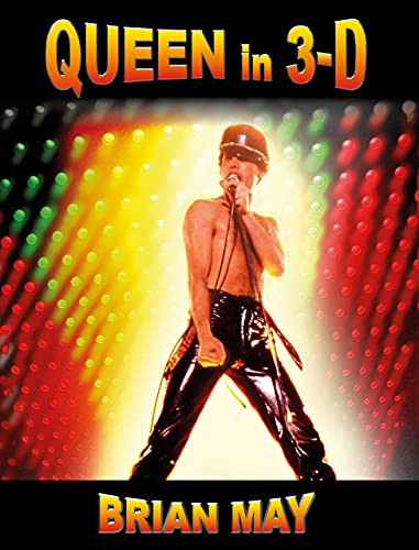 Freddie Mercury performing onstage with colorful lights and a 3-D title.