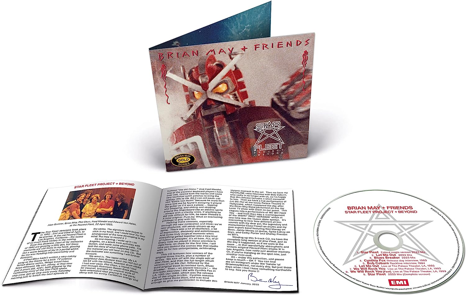 CD case for Brian May’s “Star Fleet Project – Beyond” with gold lettering.