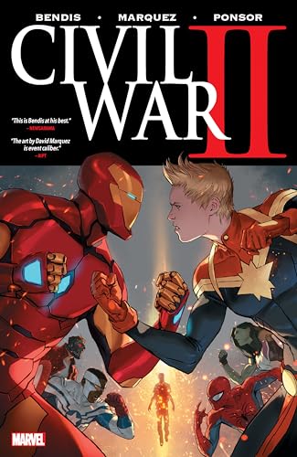 Civil War II" comic cover featuring Iron Man and Captain Marvel facing off.