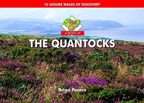 Book cover: heather-covered hills, coastline, and title “A Boot Up The Quantocks”.