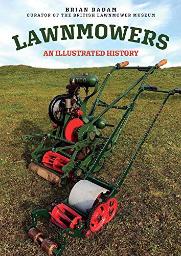 Book cover featuring a vintage green lawnmower on a grassy field.