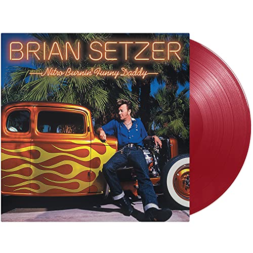 Brian Setzer album cover with red vinyl record shown beside it.