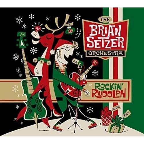 CD cover: Brian Setzer Orchestra’s “Rockin’ Rudolph” with reindeer musicians.