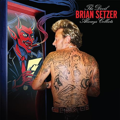 Brian Setzer album cover featuring a devil illustration and tattooed man.