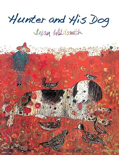 Colorful illustration of a hunter, his spotted dog, and several birds.