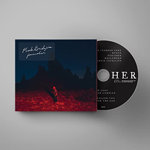 Phoebe Bridgers’ “Punisher” CD with dark landscape cover art and disc.