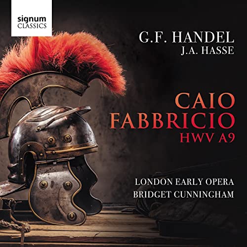 CD cover for Handel’s “Caio Fabriccio” featuring a Roman helmet.