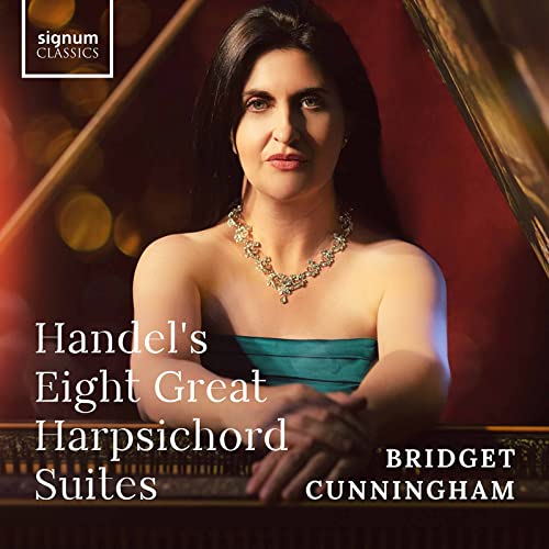 Bridget Cunningham portrait, CD cover for Handel’s harpsichord suites.