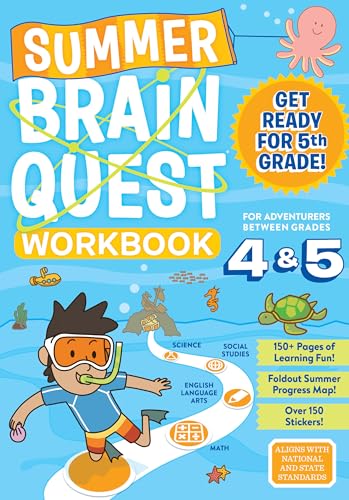 Summer Brain Quest workbook cover for grades 4 and 5 with underwater cartoon illustrations.