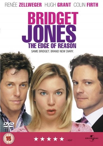 DVD cover for “Bridget Jones: The Edge of Reason” featuring Renée Zellweger, Hugh Grant, and Colin Firth.