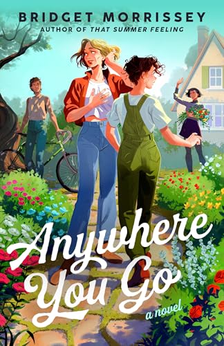 Book cover: two women walking, flowers, and a house in the background.