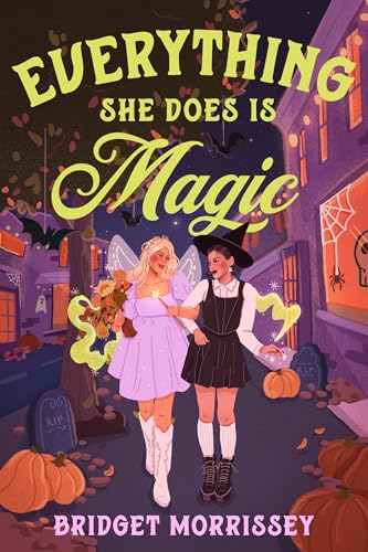 Book cover: two women with pumpkins, bats, and autumnal foliage.