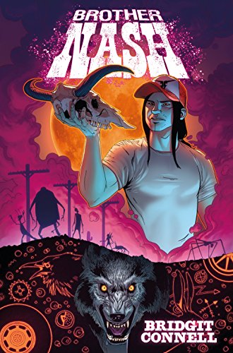 Book cover: man with skull, wolf, and figures against a purple and orange background.