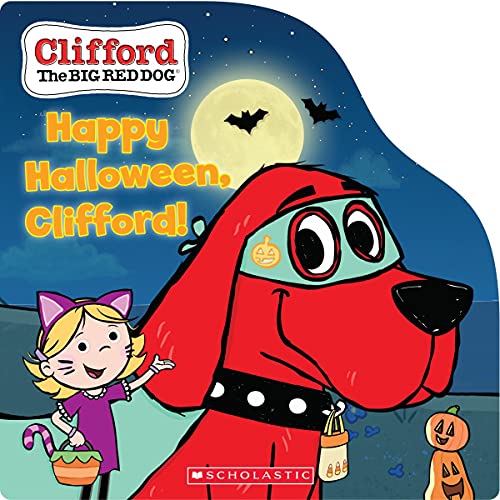 Clifford the Big Red Dog and a girl in Halloween costumes.
