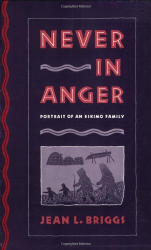 Book cover: "Never in Anger," featuring an Inuit family illustration.