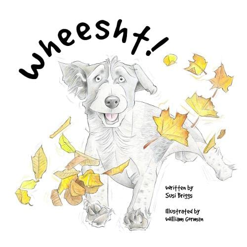 Book cover: playful dog running amidst falling yellow and green leaves.
