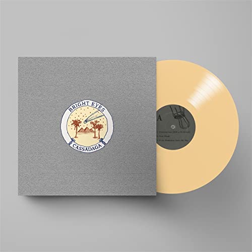 Yellow vinyl record of Bright Eyes’ “Cassadaga” with illustrated cover.