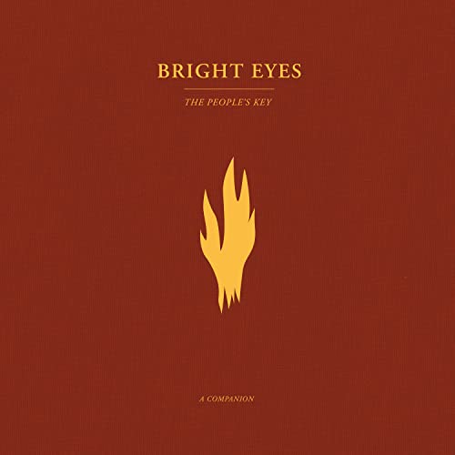 Bright Eyes album cover: red background with golden flame and text.