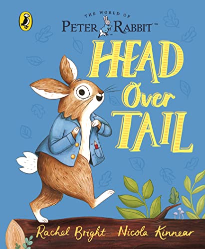 Book cover featuring Peter Rabbit in a blue jacket, running forward.