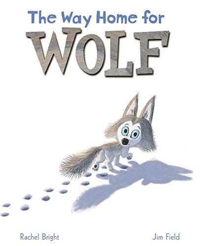 Board book cover: a small, fluffy wolf walking on paw prints.