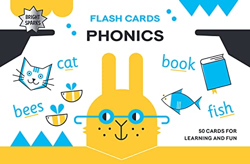 Bright Sparks Phonics flash cards with colorful illustrations of animals and objects.