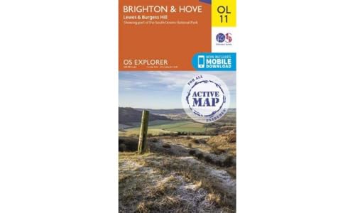 Brighton & Hove OS Explorer map cover with rolling hills and coastline.