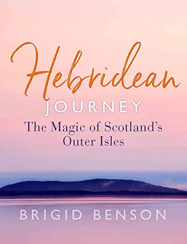 Book cover with orange script, island silhouette, and pink-purple sky.
