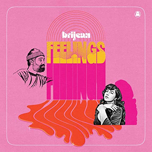CD cover for Brijean’s “Feelings” featuring illustrated portraits and orange waves.