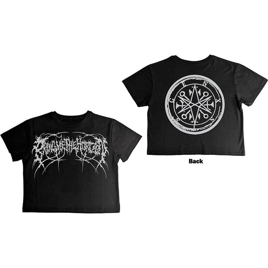 Black cropped t-shirt with Bring Me The Horizon “Genxsis” logo on back.