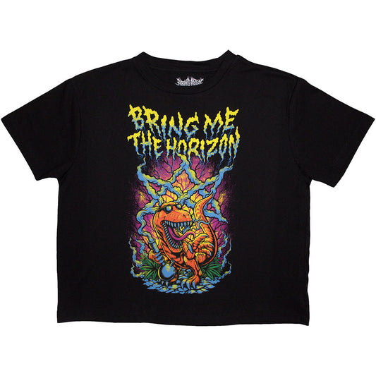 Black crop top with Bring Me The Horizon’s smoking dinosaur graphic, size X-Small.