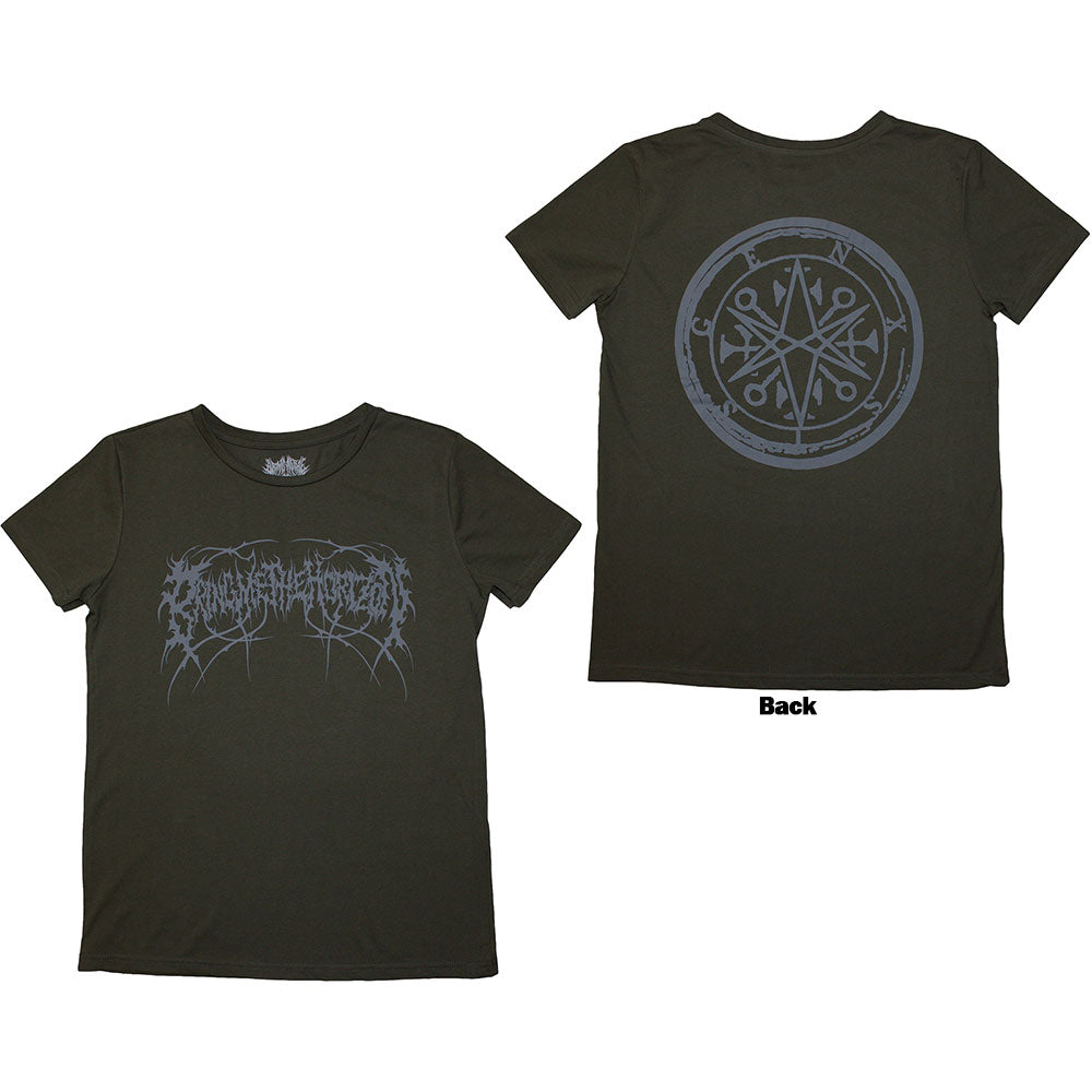Black ladies' t-shirt with large Bring Me The Horizon logo on the back.