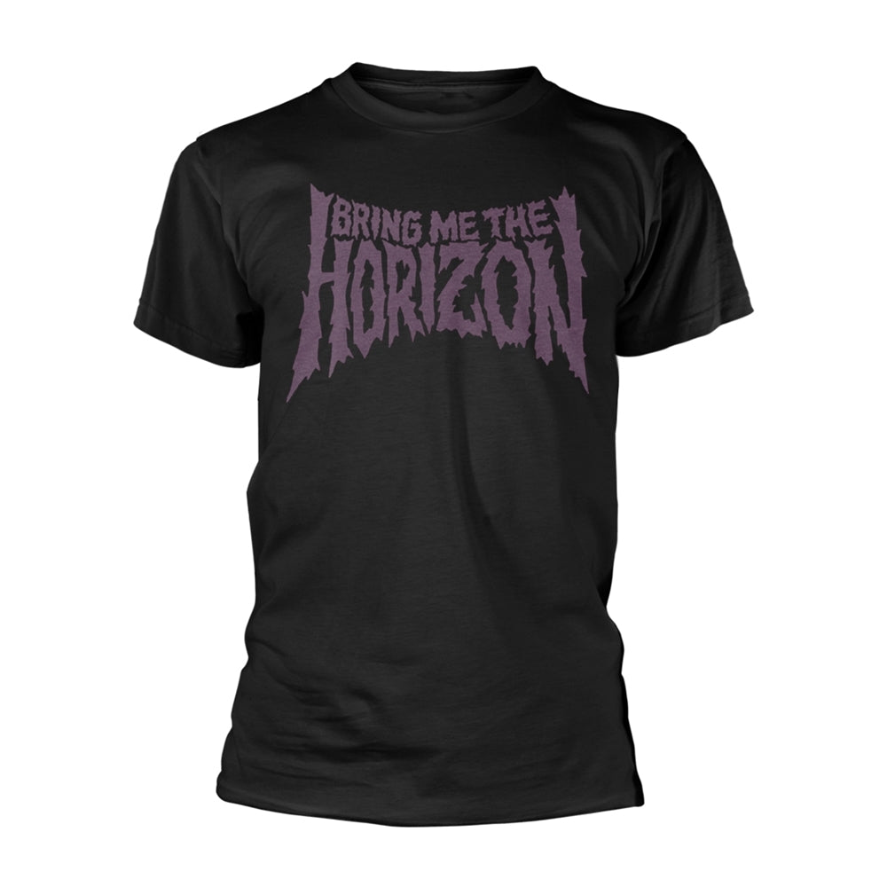 Black t-shirt with purple, gothic-style "Bring Me The Horizon" text.