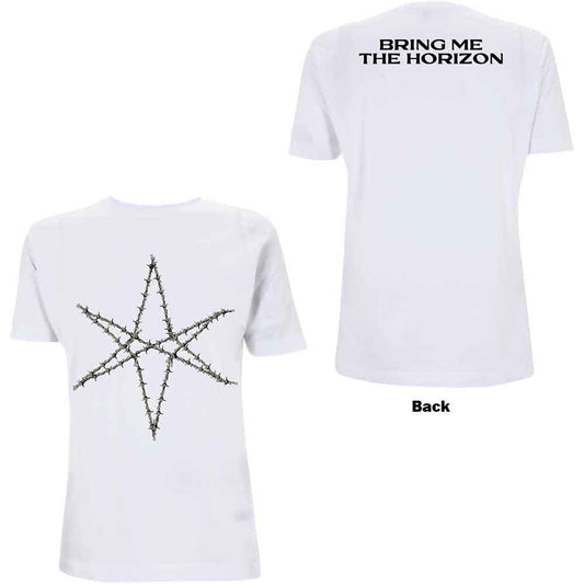 Black unisex t-shirt featuring a large white barbed wire graphic printed on the back.