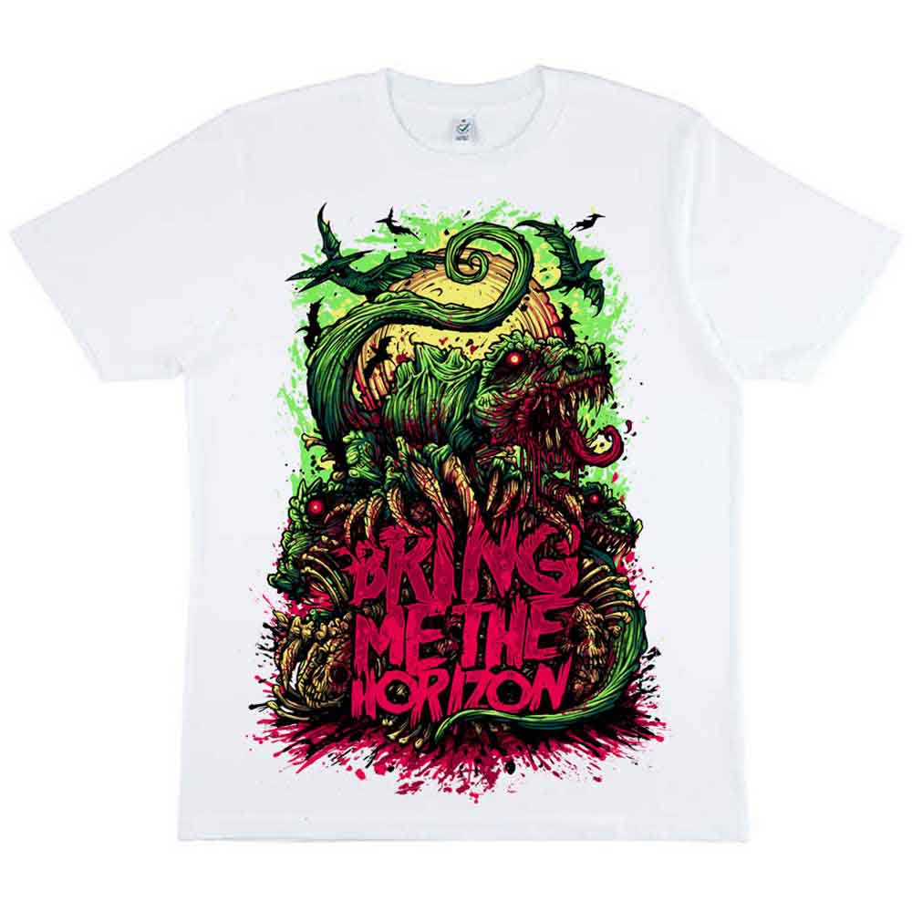 Black t-shirt with a dinosaur graphic, likely featuring the band Bring Me The Horizon.