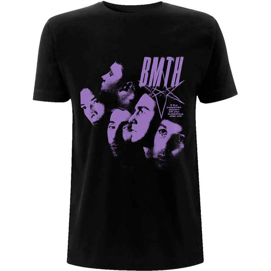 Black t-shirt featuring a photo montage design of the band Bring Me The Horizon.