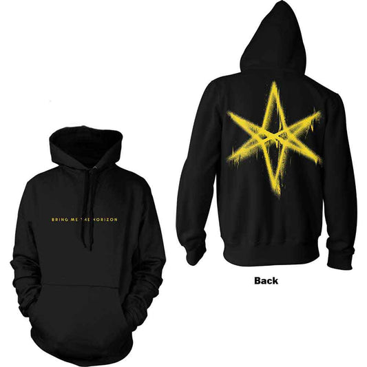 Black unisex pullover hoodie featuring a large graphic print on the back.