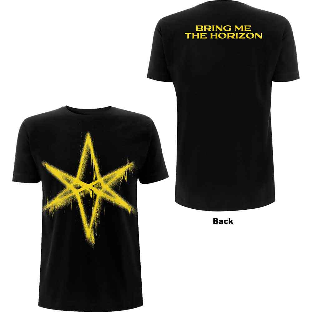 Black unisex t-shirt with large spray-painted hexagonal design on the back.