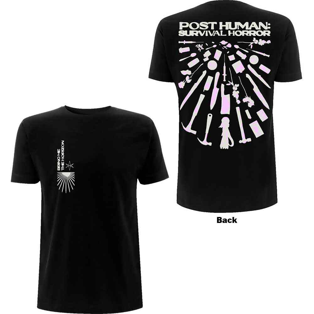 Black unisex t-shirt featuring a graphic design on the back.