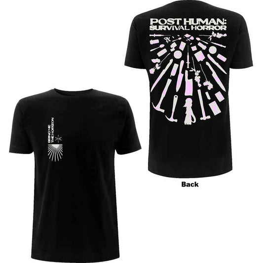 Black unisex t-shirt featuring a graphic design on the back.