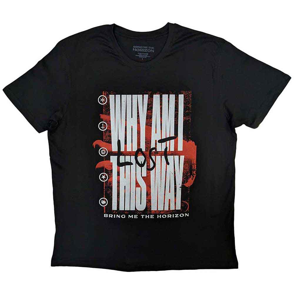 Black t-shirt with “Bring Me The Horizon” and “Why…?” text, size small.