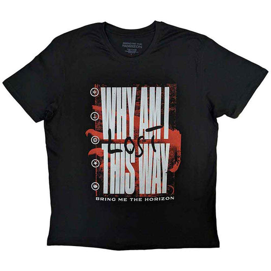 Black t-shirt with “Bring Me The Horizon” and “Why…?” text, size small.