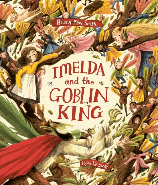 Book cover: girl with goblin king and many small, winged figures.