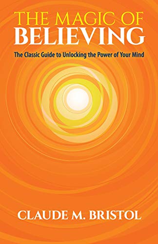 Book cover: "The Magic of Believing" with orange spiral design.