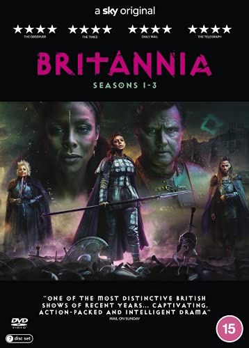 "DVD cover for 'Britannia' showing armored characters and a warrior in a fantasy landscape."