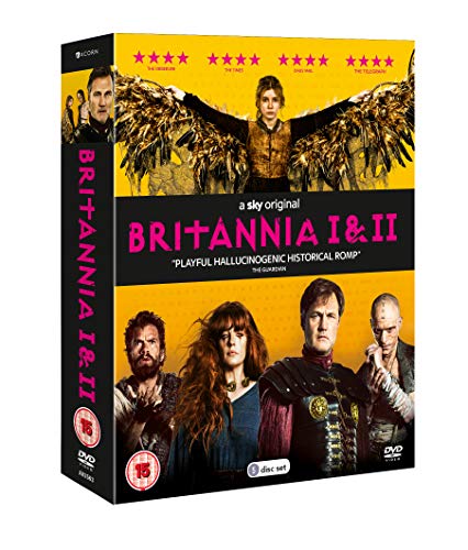 "BBC series "Britannia I & II" DVD box set with yellow cover and character images."