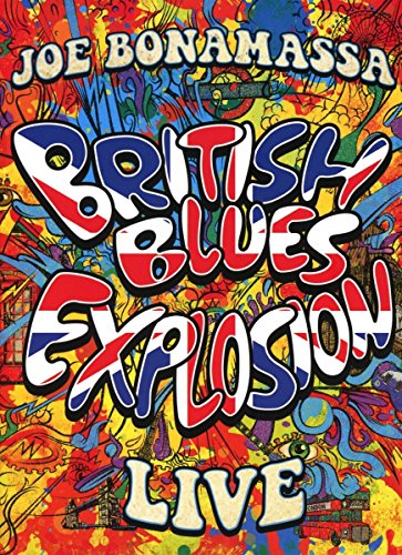 "Colorful abstract background with 'Joe Bonamassa British Blues Explosion Live' in bold, stylized text."