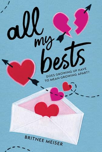 Book cover with pink hearts, a letter, and handwritten title "All My Bests".