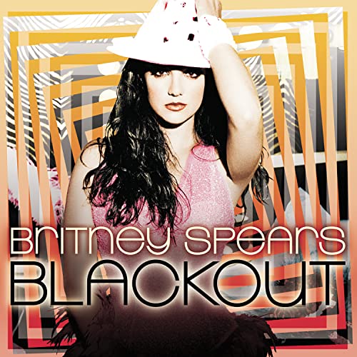 Britney Spears album cover, “Blackout,” with distorted geometric background.