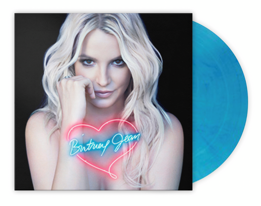 "Britney Spears album cover with blue vinyl record partially visible."